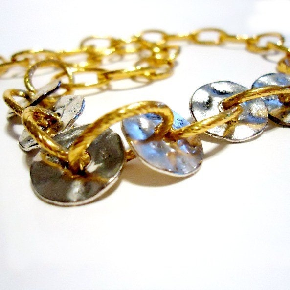 Mixed Metal Necklace Gold Silver Jewelry Chain Jewellery Two Tone Funky Statement Costume Buy Online Everyday Chunky Disc