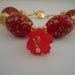 Red Bracelet Red Jewelry Vintage Bead Jewellery Flower Charm