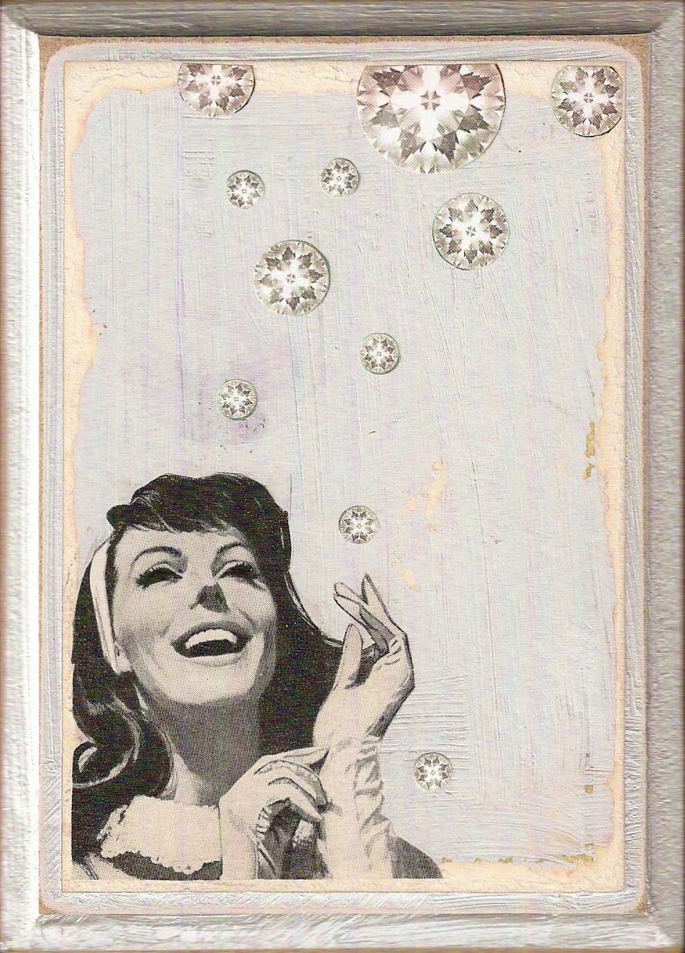 Original Collage on Wood (ready to hang, OOAK, mixed media) -- Diamonds are a Girl's Best Friend - iWearPartyHats