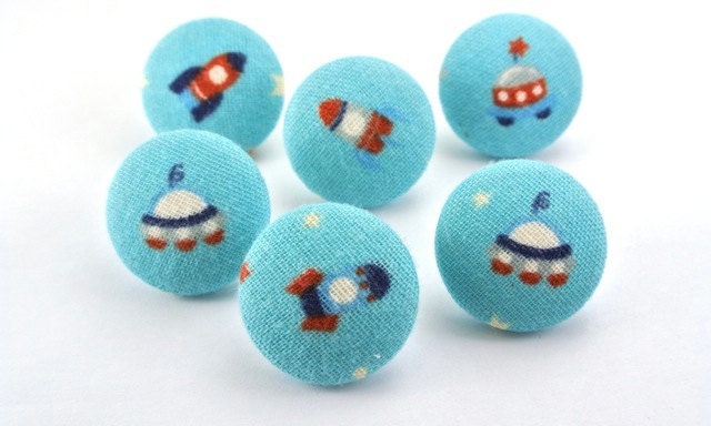 Space Ship /  Pushpins / Magnet /  Fabric Covered Buttons Thumb Tacks Sky Blue Rocket Ship