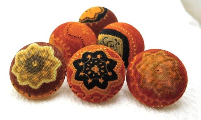 Moroccan Thumbtacks Bohemian Oranges and Blacks Fabric Covered Buttons Pushpins