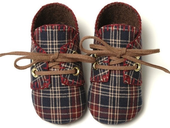 William Baby Boy Shoes, Maroon and Blue Plaid, Sporty, Trendy, Infant sizes,Handmade, Baby Boy Shoes.