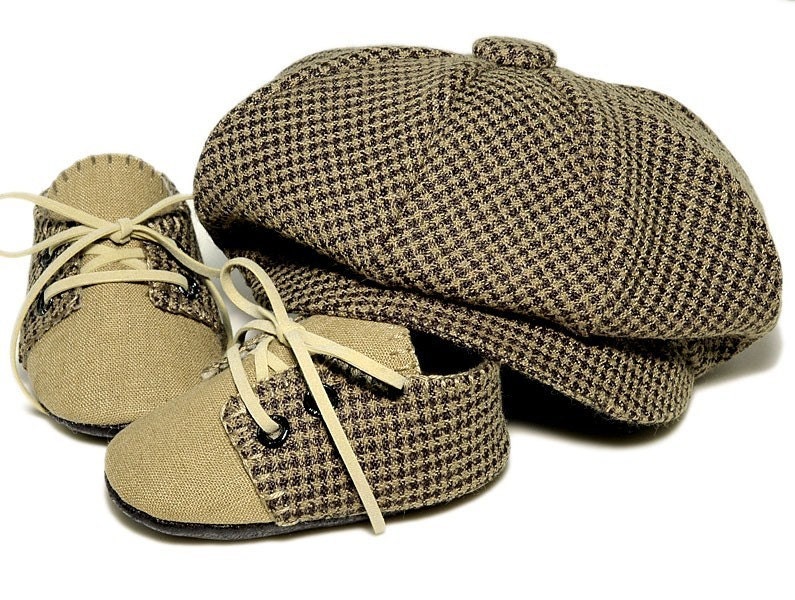 Lucas Baby Boy Shoe in Linen and Houndstooth Wool /Slipper/Bootie. Infant sizes, by Pink2Blue.