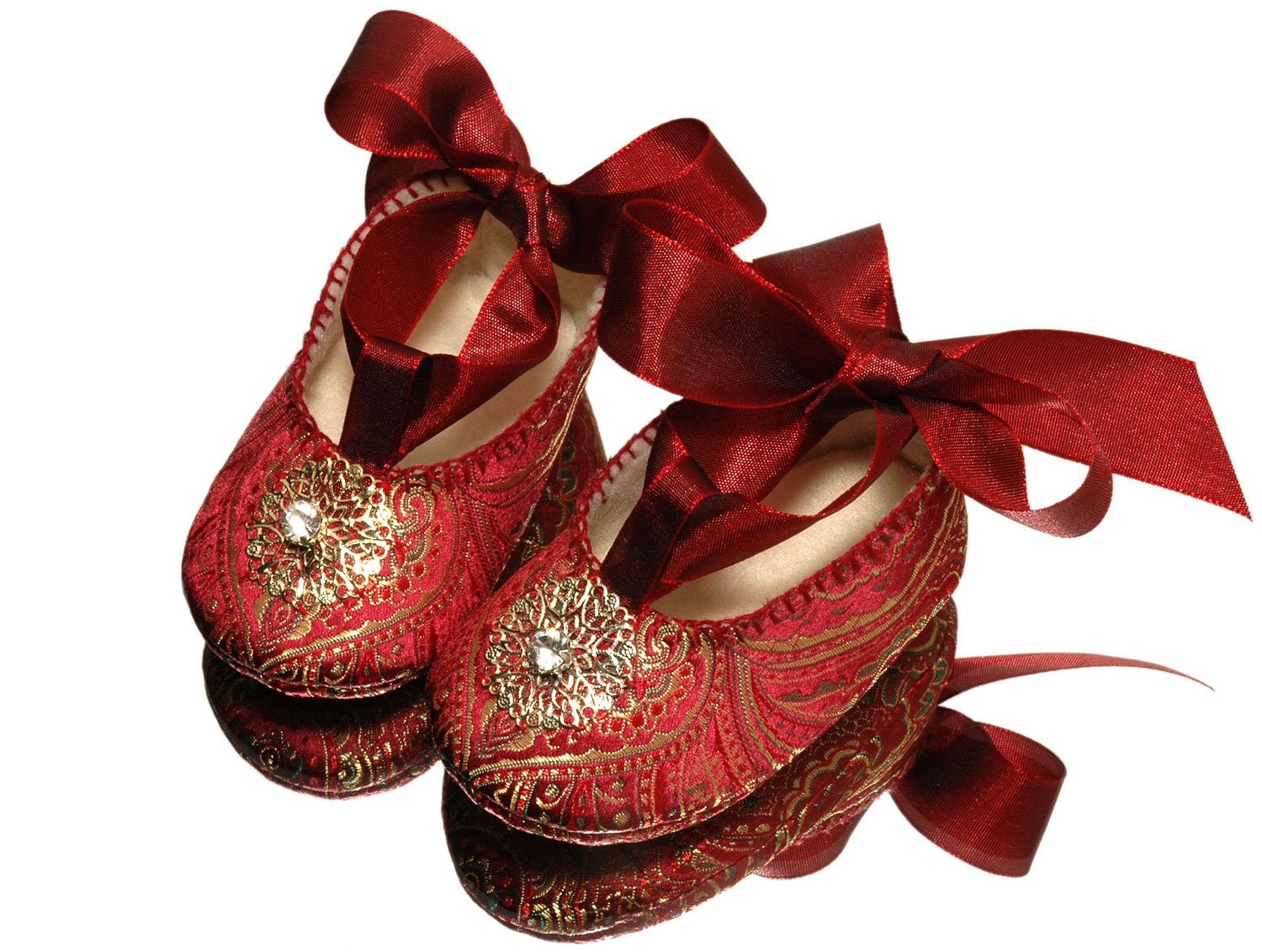 Baby Girl Giselle Shoe, Red Brocade /Slipper/Bootie. Pageant, Wedding, Flower Girl, Baby Girl Shoes.
