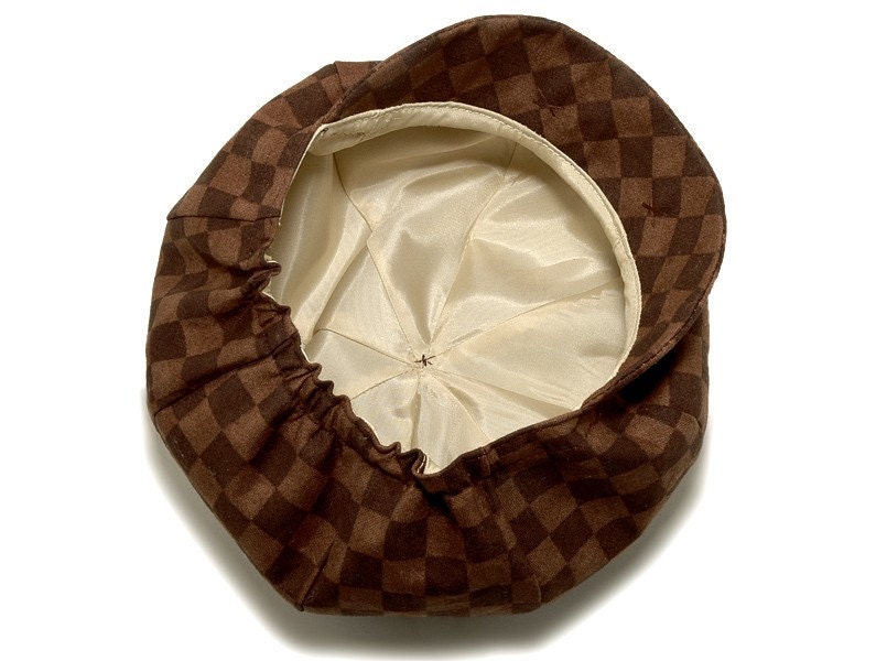 Lucas Baby Boy Hat and Shoes, Sporty Golf Set. Brown Checked, Linen, Trendy, Infant, Handmade
