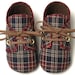 William Baby Boy Shoes, Maroon and Blue Plaid, Sporty, Trendy, Infant sizes,Handmade, Baby Boy Shoes.