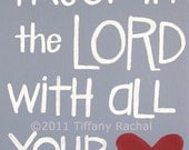 Scripture Art - Inspirational Art - Trust in the Lord - 8x10 Giclee Print- Light Blue - Bible Verse Art- Heart