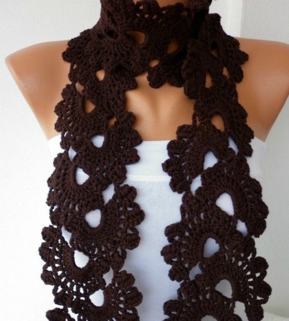Brown Queen Anne's Lace Scarf  Crochet Scarf Dark Coffee  Chocolate Natural Bamboo Ecofriendly  Soft  Antibacterial  the frontpage on ETSY