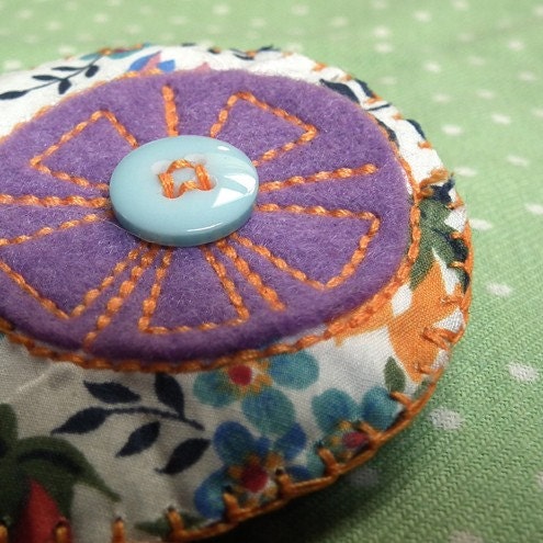 Purple and orange floral felt and Liberty cotton brooch