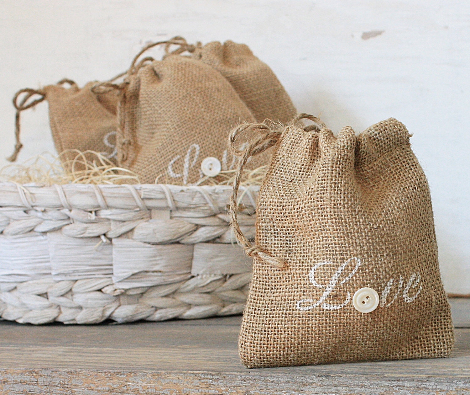 Buttons and Burlap - Love Sacks - Set of Five
