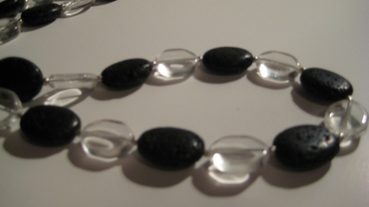 Black Stones and Clear Glass Beads with Silver Toned Accent Beads
