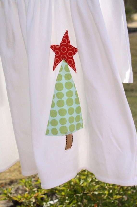 Personalized Christmas Dress- Tree with Star Applique Dress