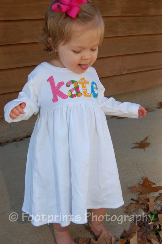 Toddler Dress Personalized with Name - You Choose Dress Color and Sleeve Length