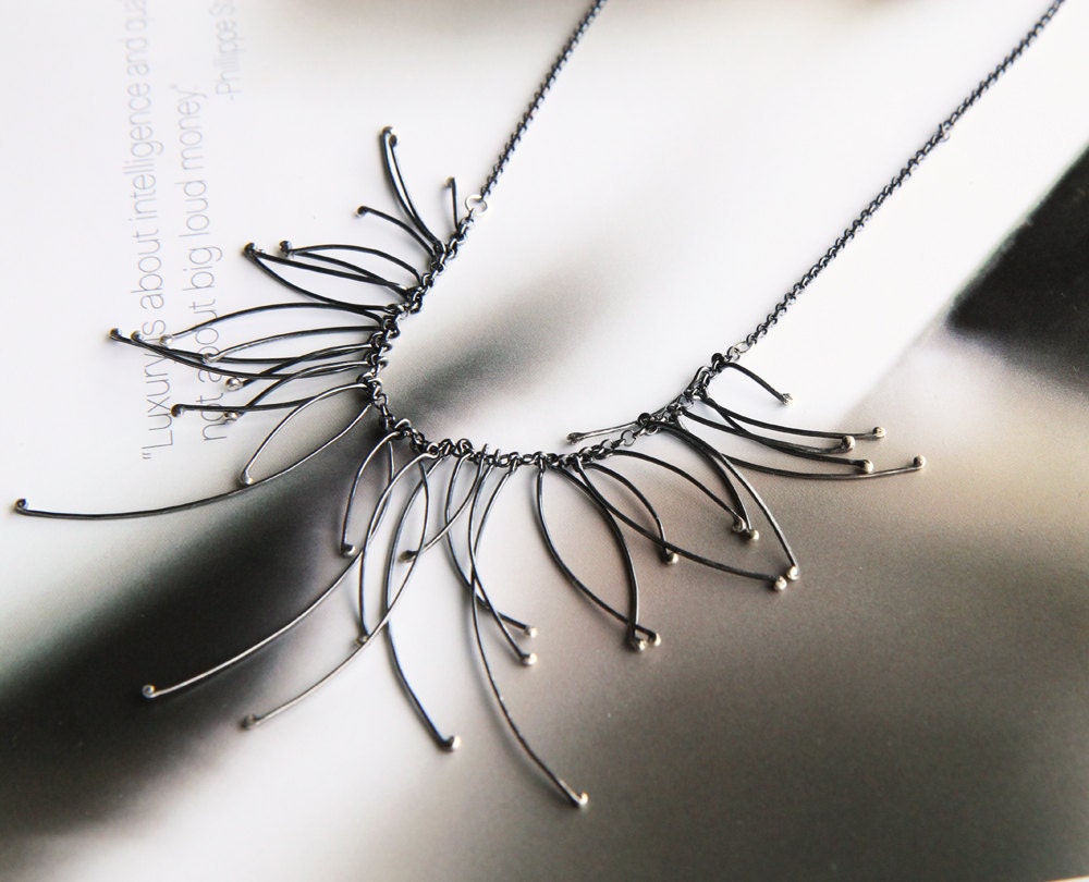sterling silver bib necklace - oxidized winter branches statement necklace - sculptural pendant - handmade by lolide