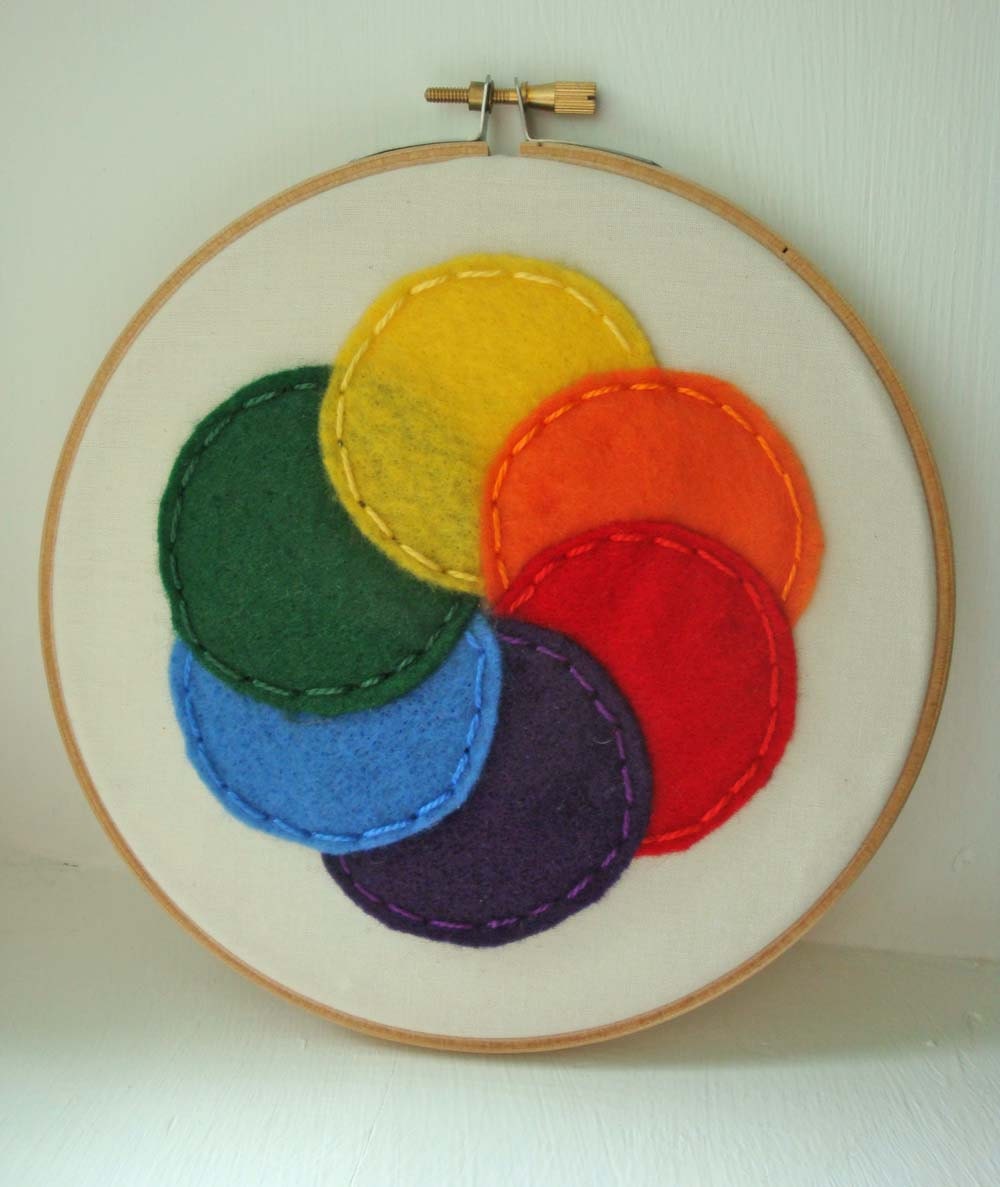 Embroidery Hoop Art with Felt Color Wheel Circles