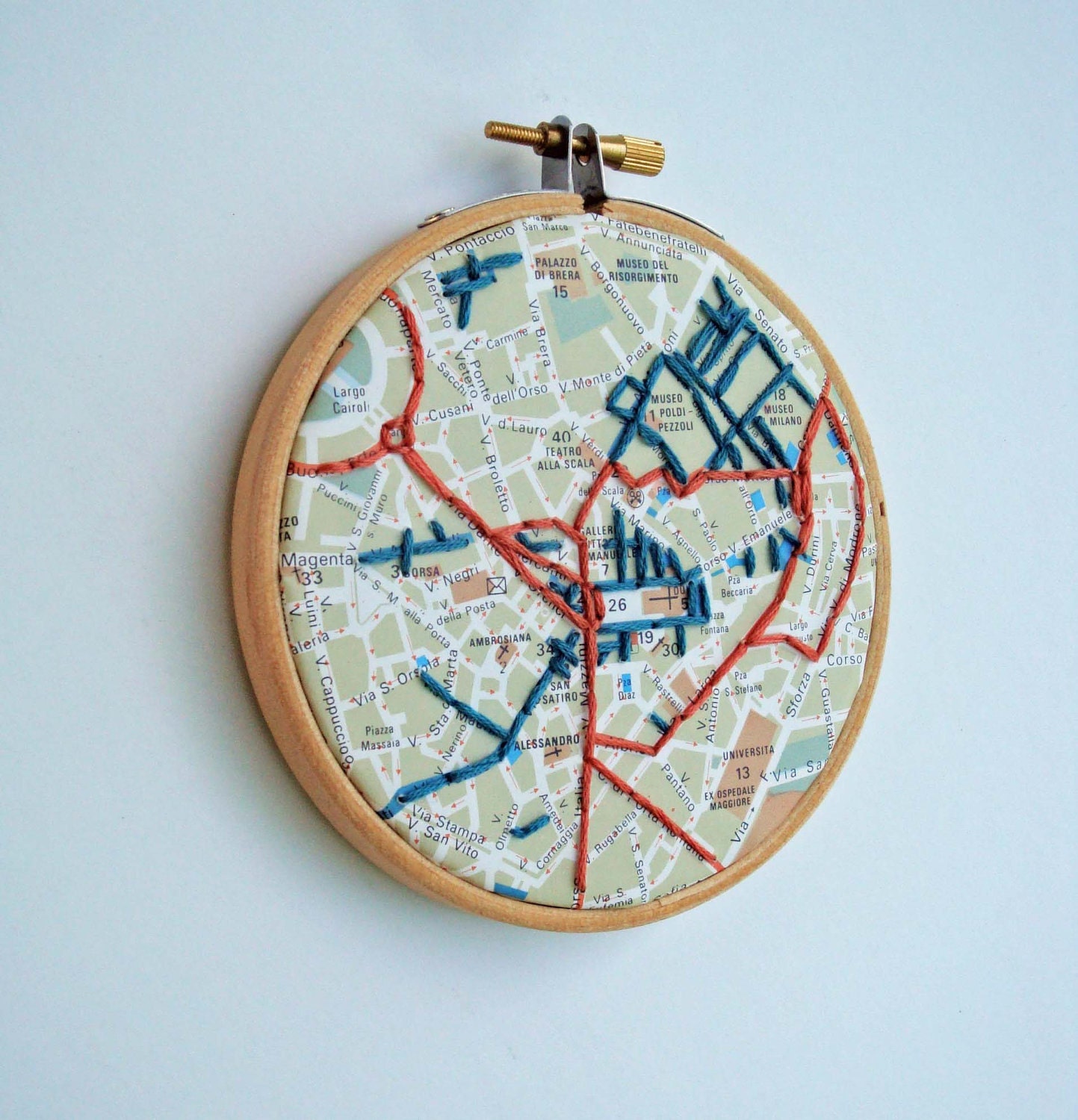 Map Art, Milan Map Embroidered