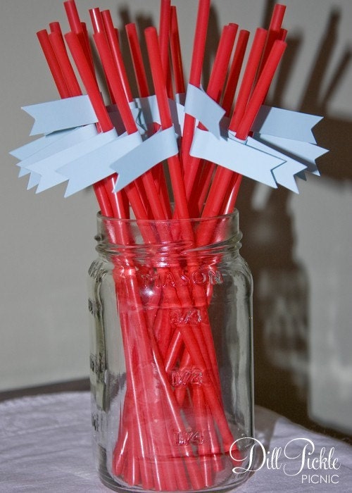 Red and Aqua Blue Flagged Party Straws