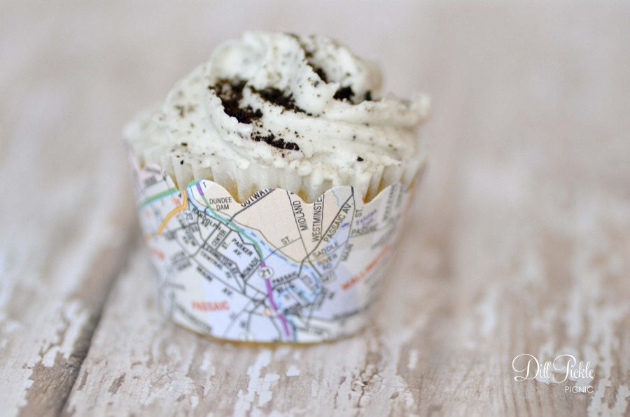 MINI Atlas Map Mini Cupcake Wraps - Set of 24 - Travel themed event