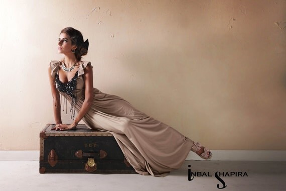 Beautiful soft long dress with black applique sequin ---now on Big SALEEE-----