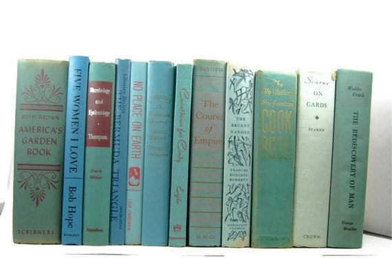 Beach Blue Green Vintage Decorative Books for Wedding Decor Table Setting Interior Design or  Photography Prop