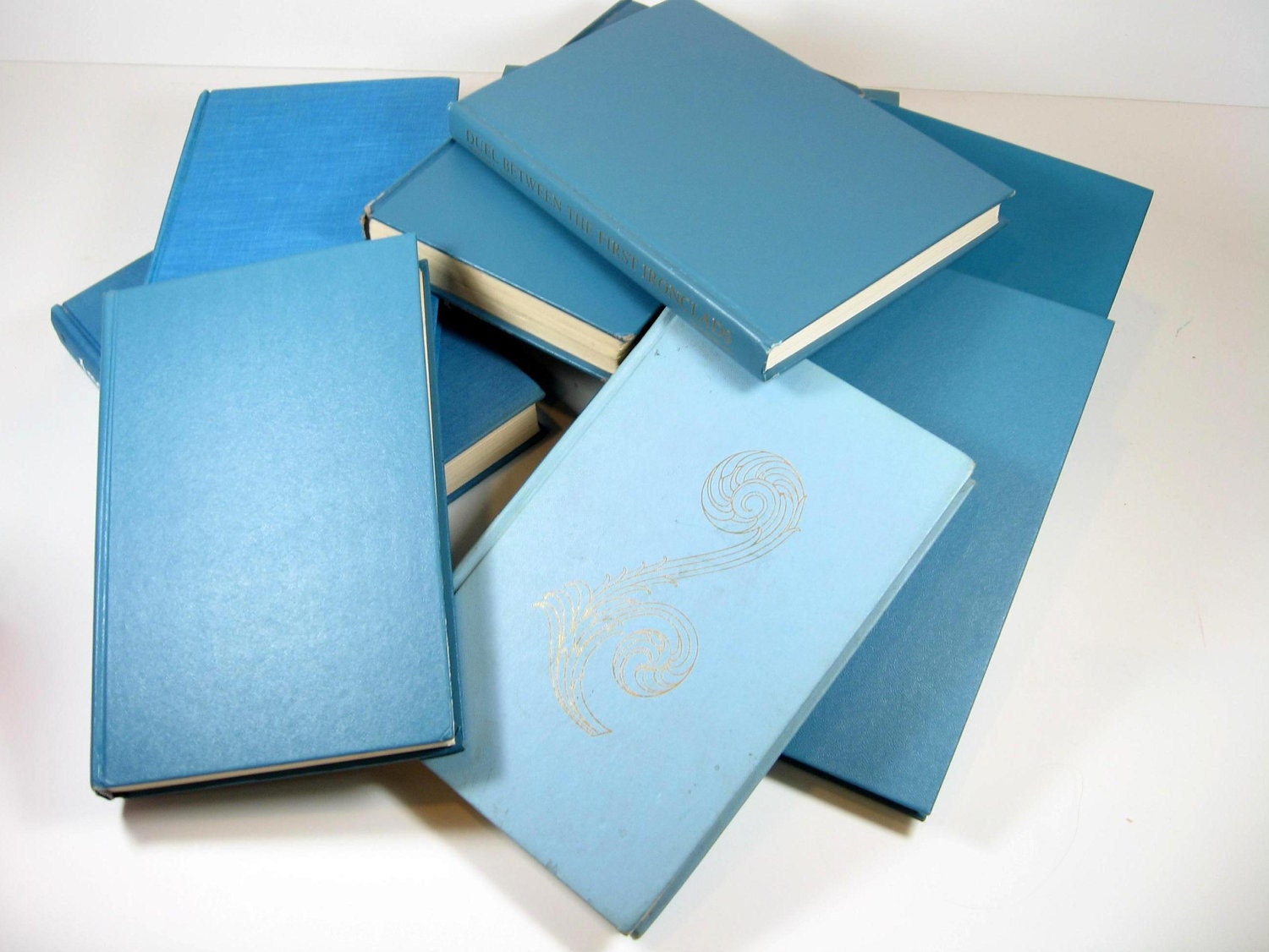 Blue Vintage Books Decorative Collection for Wedding Home Decor Photography Prop