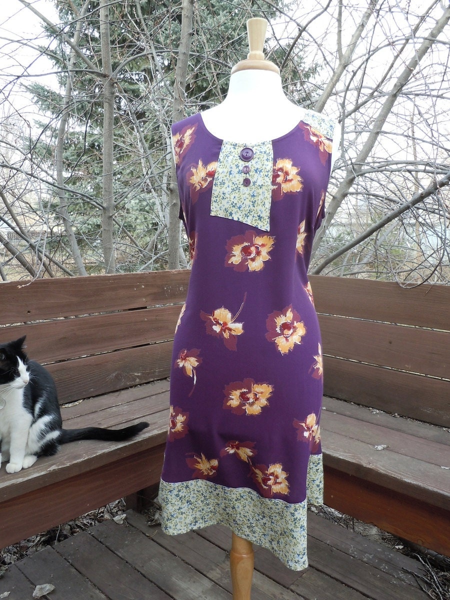 Purple rayon, floral JUMPER DRESS, no.120