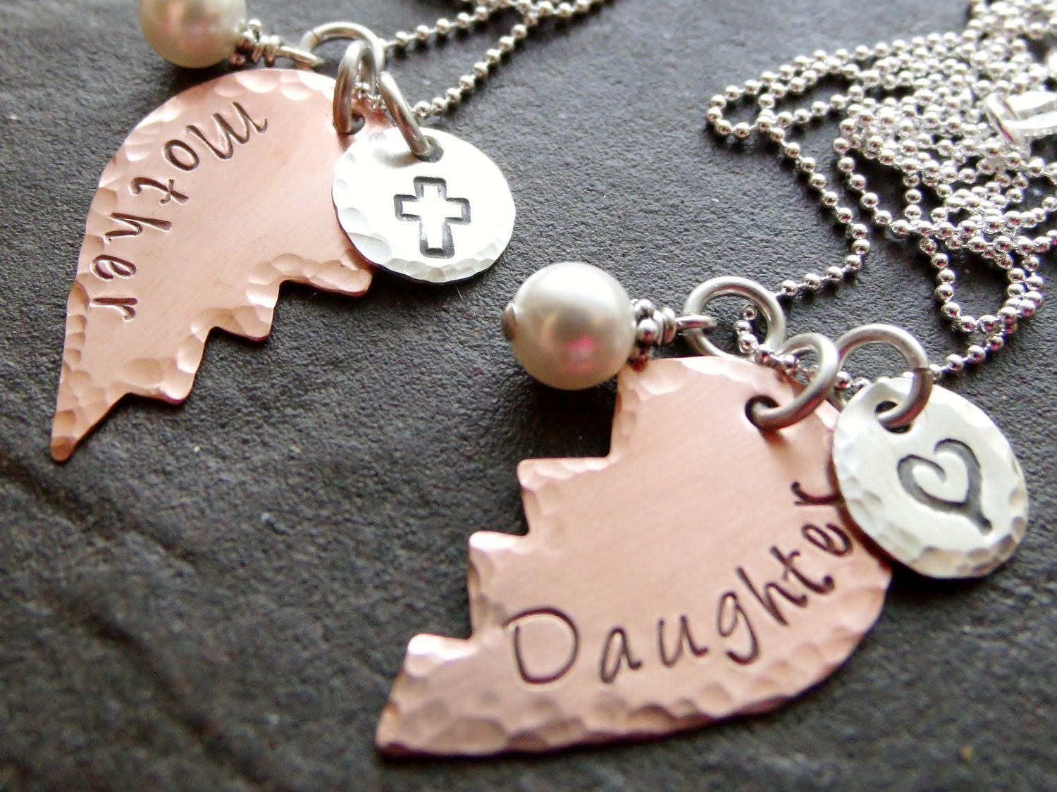 A Piece Of My Heart - Mixed Sterling Silver & Copper Mother Daughter Personalized Necklace