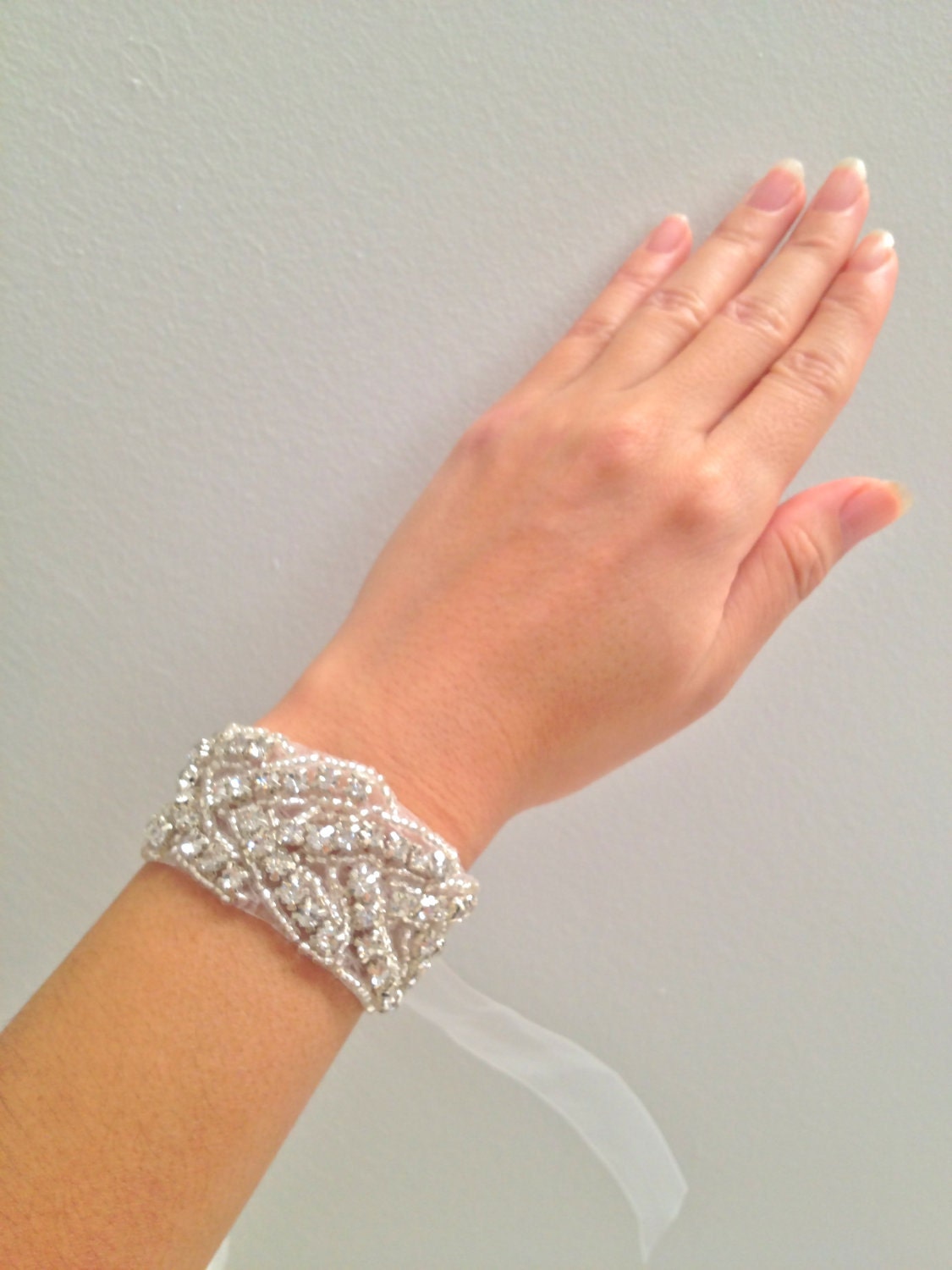 Crystal bracelet, Bridal bracelet, beaded crystal cuff - DEANNA