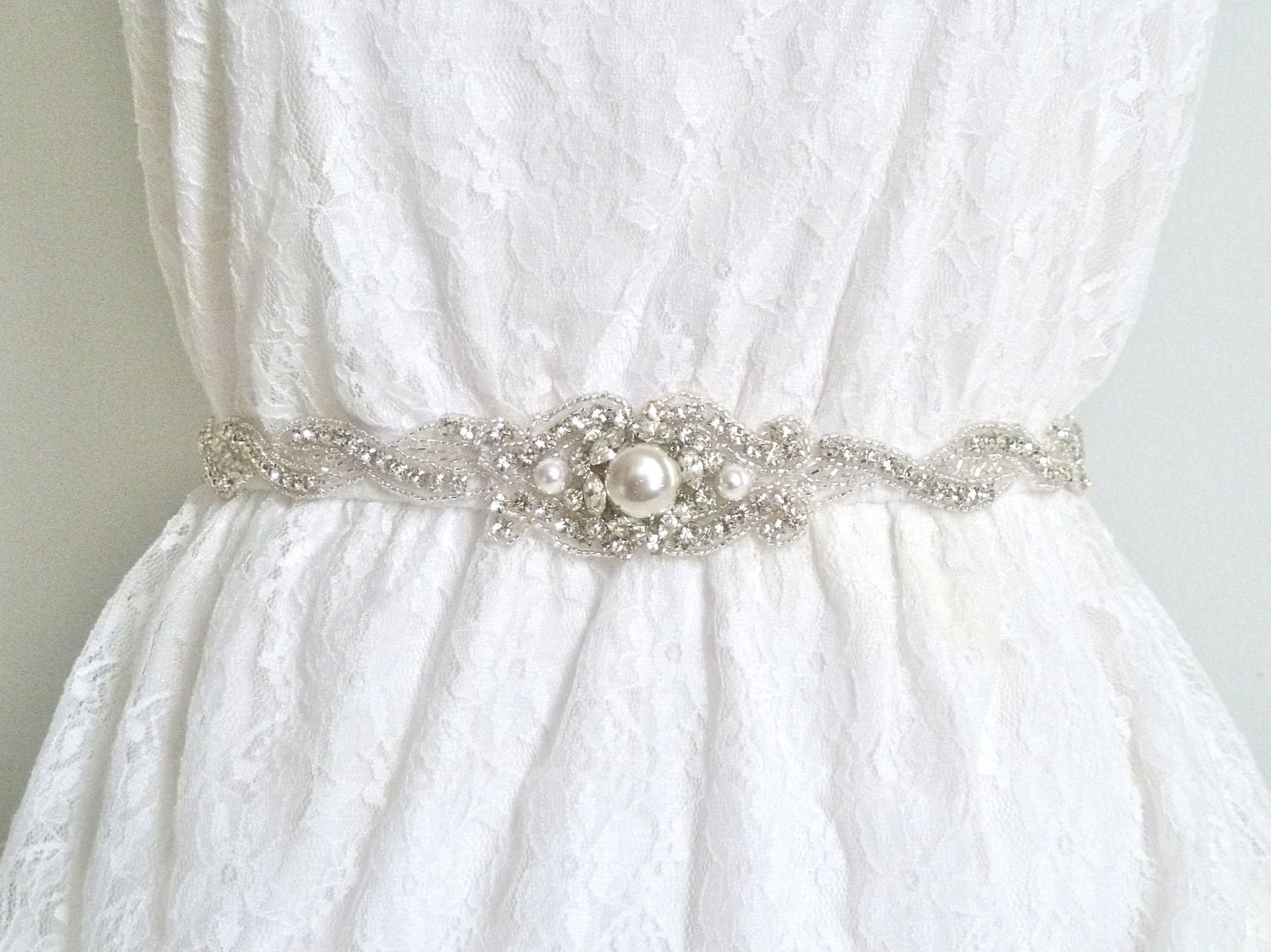 RACHEL DELUX IV - Beaded crystal pearl sash, bridal sash, wedding belt, crystal headband
