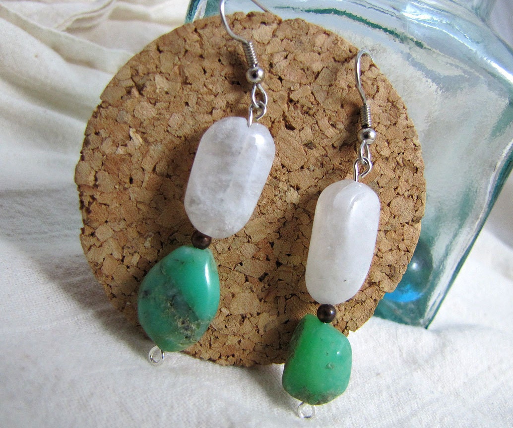 Apple Blossoms earrings: chrysoprase, moonstone, copper (free US shipping)