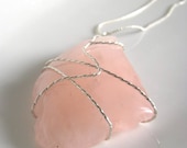 Wire Wrapped Rose Quartz Pendant - 925 Sterling Silver - January birthstone