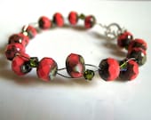 Coral Color Czech Glass - Wire Wrapped Bracelet