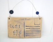 Best Dad - Ceramic postcard with vintage buttons. Made in Wales, UK.  Ready to Ship.