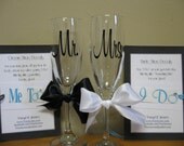 Mr. and Mrs. Wedding Champagne Flutes with "I Do" and "Me Too" Shoe Decals for Bride and Groom
