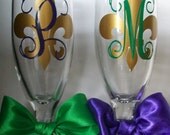 Personalized Mardi Gras Wedding Champagne Flutes
