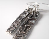 Eco Friendly Modern Tribal Secret Message Earrings,  Reclaimed Fine Silver, Hand Carved Artisan Fashion Accessory