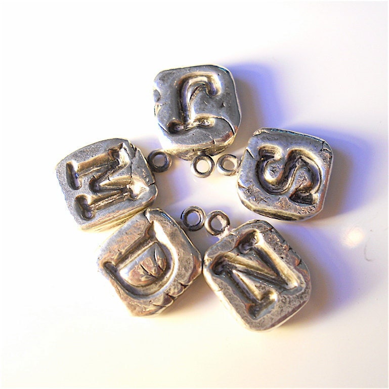 Personalized  Silver Initial  Monogram Charms Necklace, Pendant Bridesmaids, New Moms, Eco-Friendly, Antique Wax Seal, Birthstone