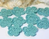 Crochet Flowers Handmade Applique -  Aqua - SET OF 10 - 1 1/2 x 1 1/2" Shabby Chic Vintage Inspired