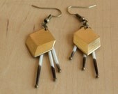 Geometric Cube Porcupine Quills Earrings