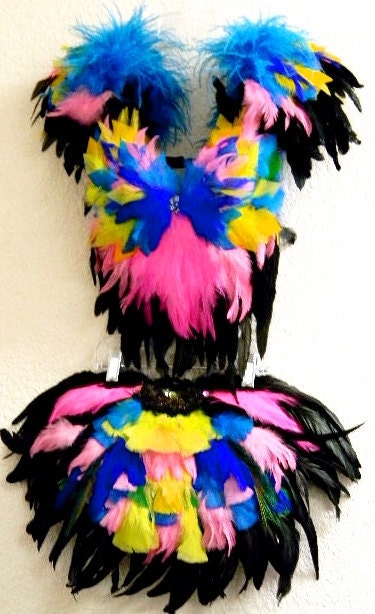 Sexy Parrot Macaw Bird Feather Costume Top/Booty Shorts Set Custom Made Mardigras Carnival Festival Stage Burlesque