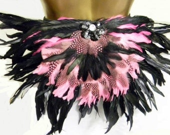 Pink BLACK Coque Guinea Feather Tribal Belly Dance Booty shorts  Burlesque Made 4U