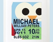 Modern Owl Alphabet ABC Birth Announcement (Set of 3) BOY - Wall Art - 8x10 Children Nursery Wall Print Poster