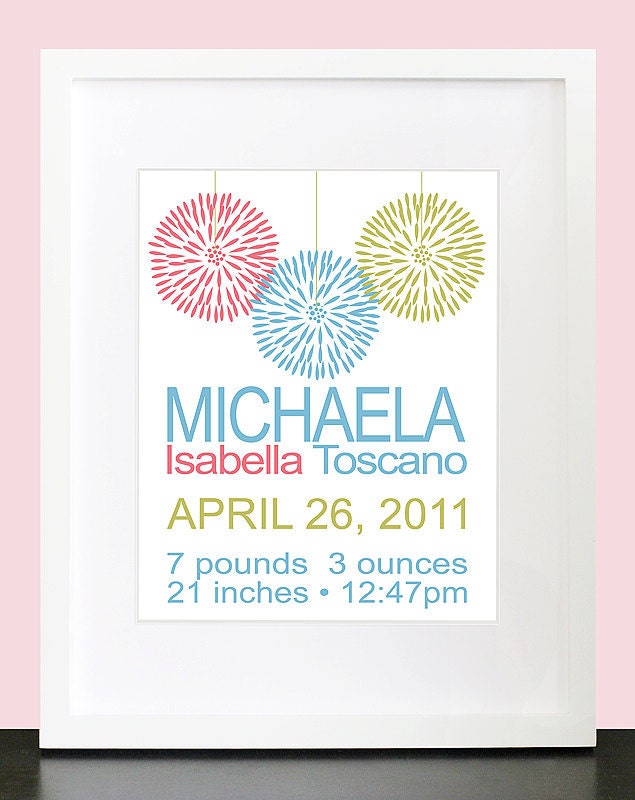 Decor Flower Birth Announcement Wall Art - 8x10 Baby Children Nursery Custom Wall Print Poster