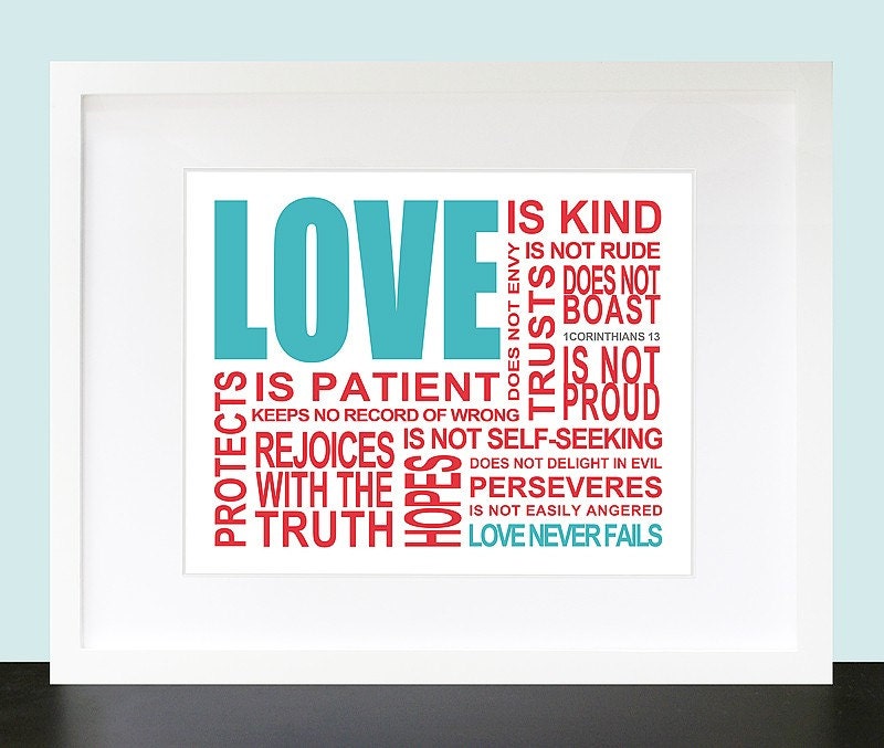 Love is. 1 Corinthians 13 Wall Art. Inpsirational Wall Print. 8x10 Custom Bible, Wedding, Anniversary Wall Print Poster