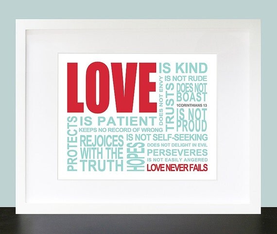 Love is. 1 Corinthians 13 Wall Art. Inpsirational Wall Print. 8x10 Custom Bible, Wedding, Anniversary Wall Print Poster