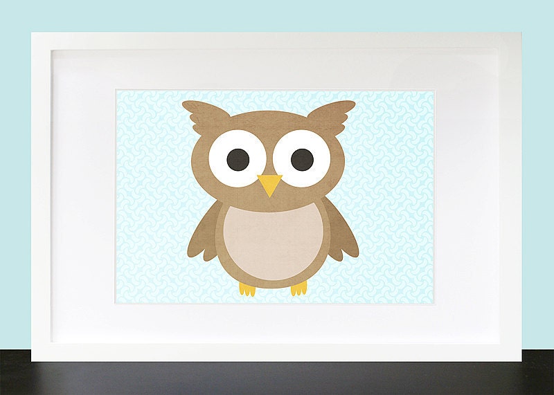 SET OF 4 Forest Friends Bear Fox Owl Raccoon Wall Art - 5x7 Customize Your Background Wall Print Poster