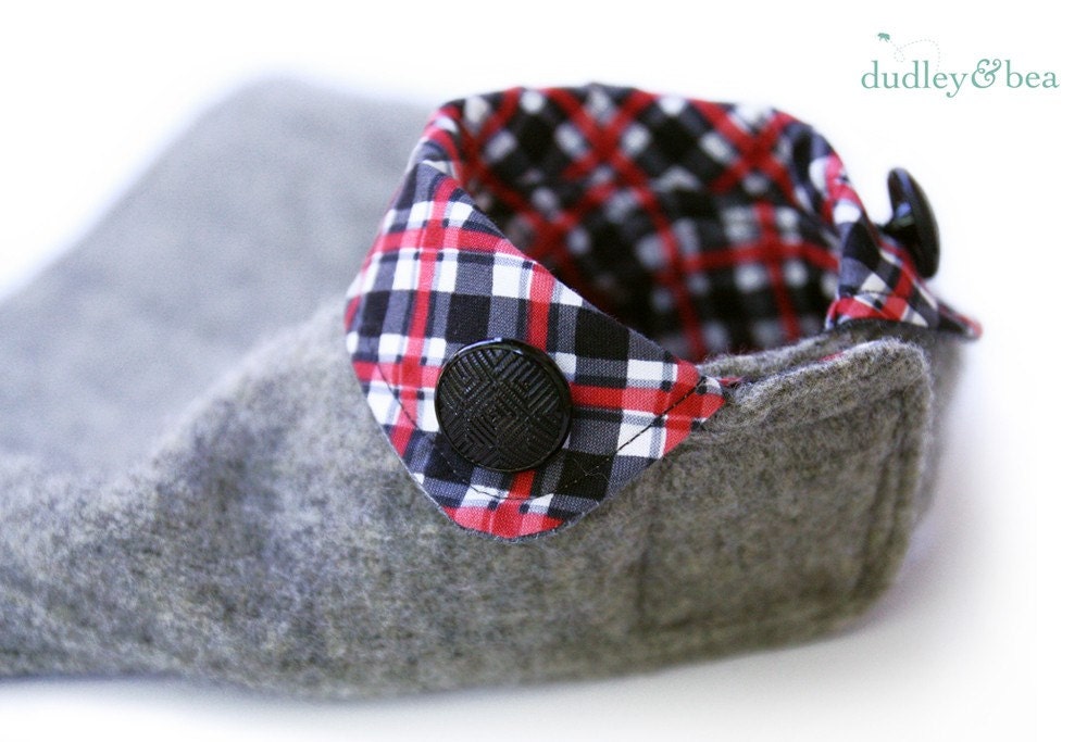 Grey Wool and Tartan Dog Coat - XS-LONG