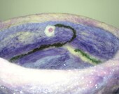 pink and lavender needle felted wool bowl with flower