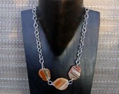 Sliced Banded Carnelian Agate Stone Pendant Silver Chain Necklace