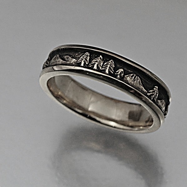 MOUNTAIN LANDSCAPE Wedding Band, 5.5mm wide, Sterling Silver